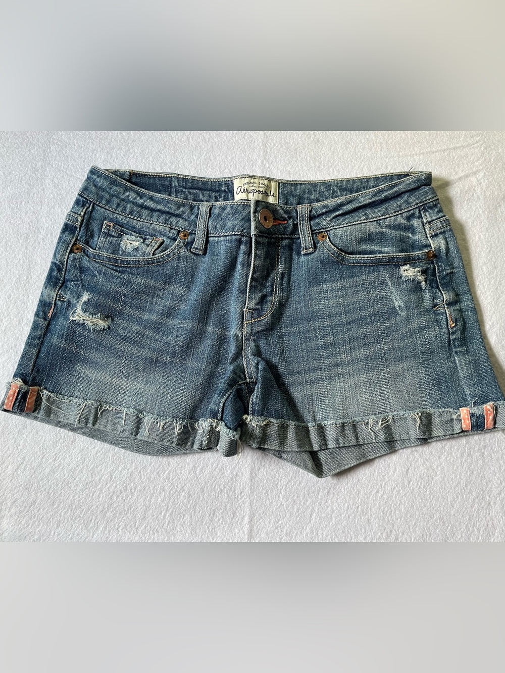 Aeropostale Women's Faded Blue Distressed Denim Shorts